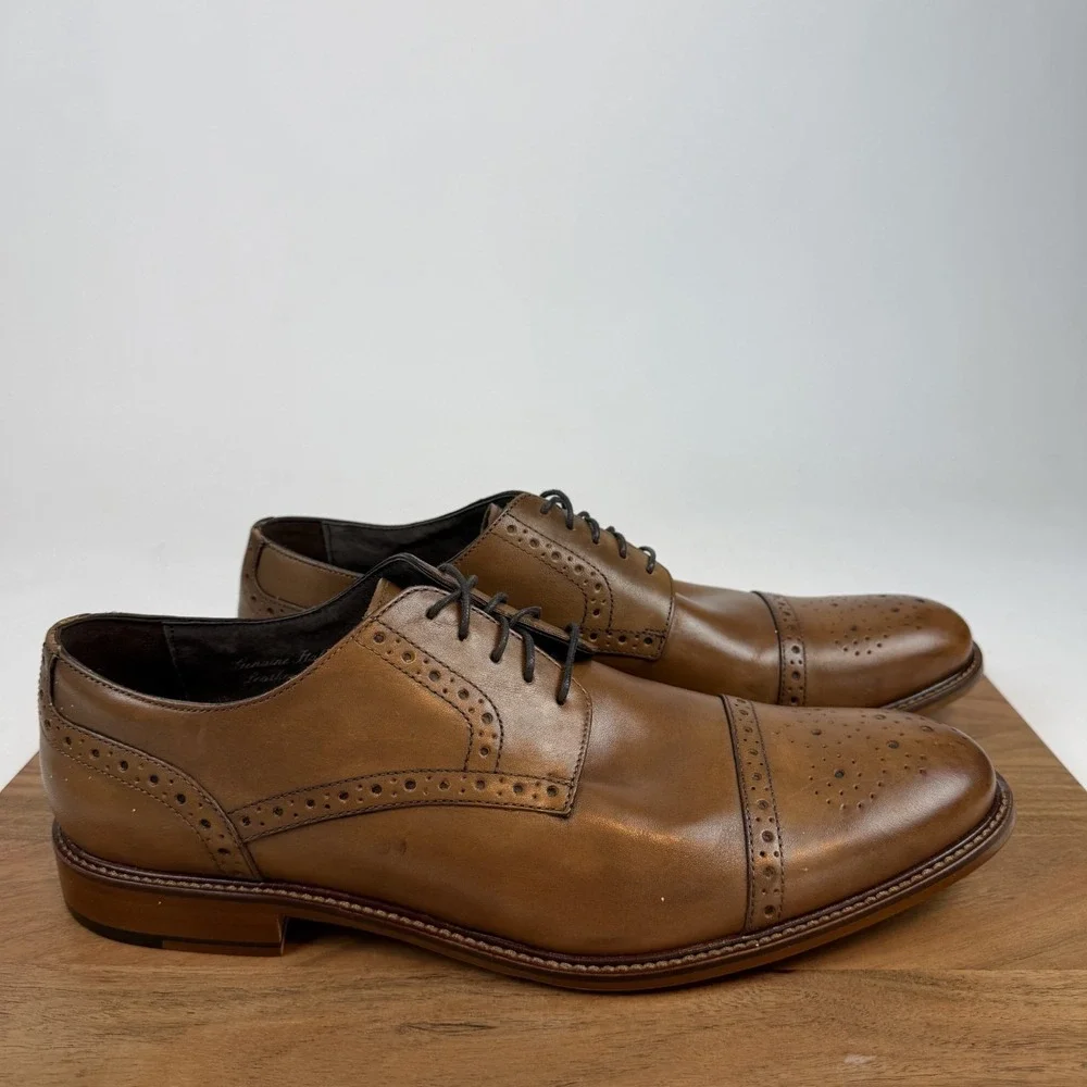 Mens Joseph Abboud Owings Lace Cap Toe Cognac Leather Brogue Dress Shoes Size 12
